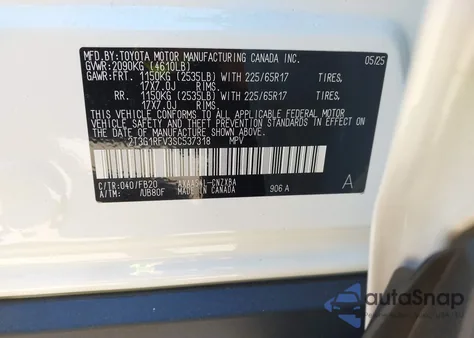 2025 Toyota Rav4 Le z USA, uszkodzony, nr VIN 2T3G1RFV3SC537318